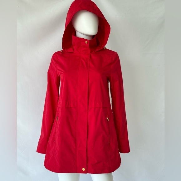 Cole Haan Women's Packable Mid Length Hooded Rain Jacket Red XS NWOT - Picture 4 of 15